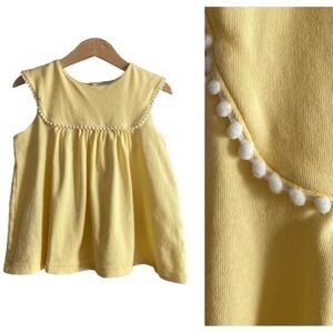 Bella Bliss Yellow White Pima Pearl Pom Pom Sleeveless Blouse